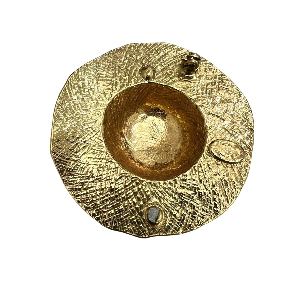 VINTAGE PREMIER DESIGNS CROWN GOLD TONE SUN HAT W FLOWER BROOCH - MISSING PIN